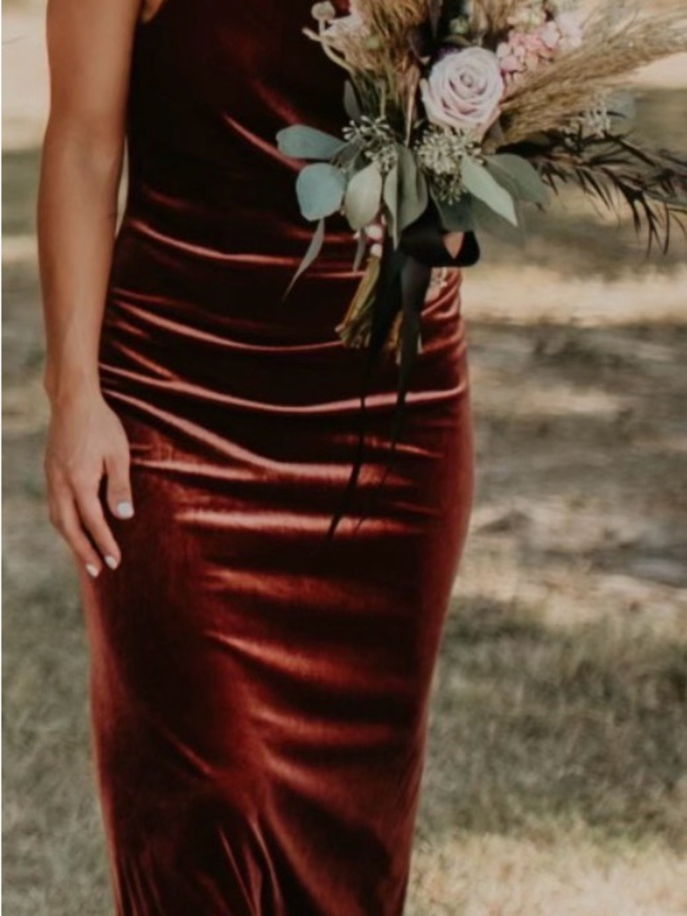 Revelry One-Shoulder Velvet Dress in Burgundy